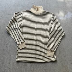 Men's Vintage 80's Damart White Brown Striped Pullover Turtleneck Sweater Sz M